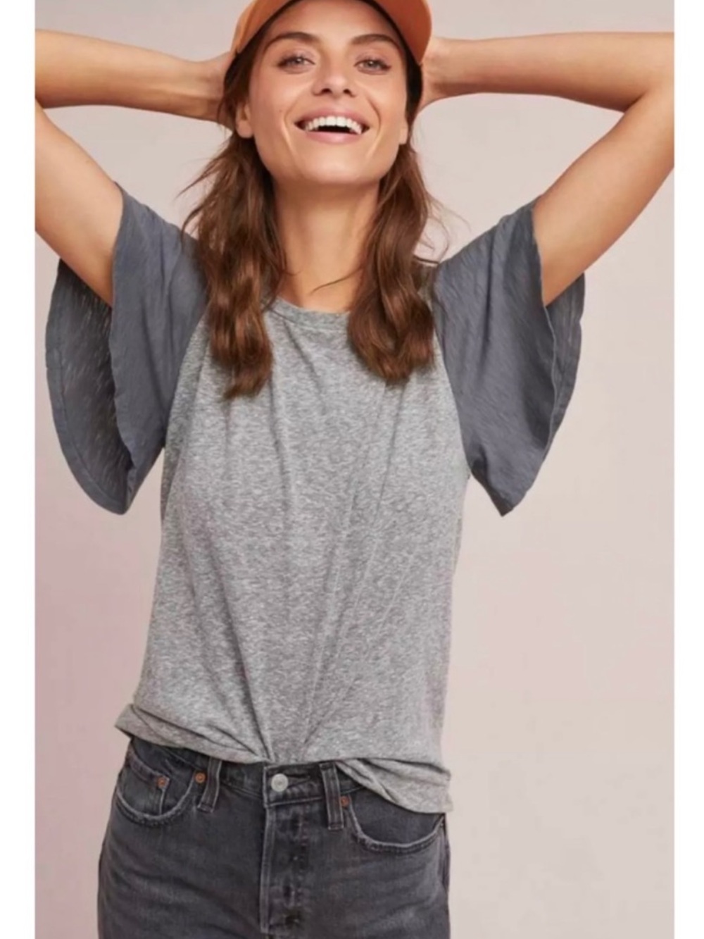 Anthropologie T.LA Gray Ruffle Sleeve Women's Top